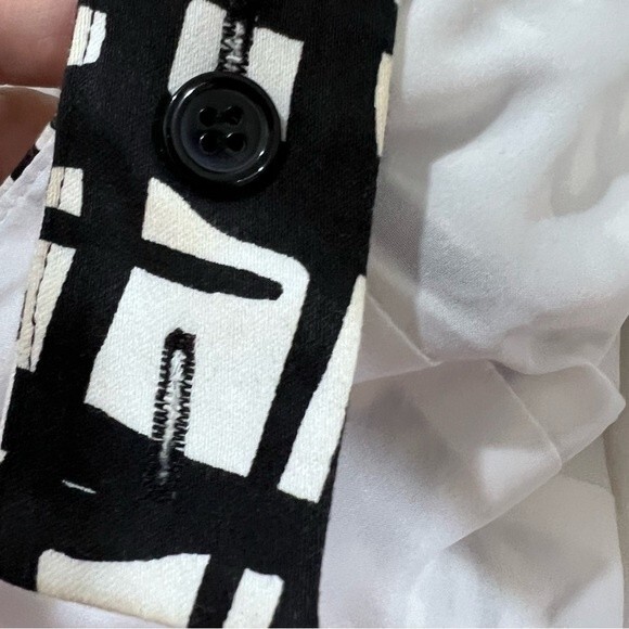 Eliza J black and white abstract print cotton high neck career dress size small - Picture 4 of 6